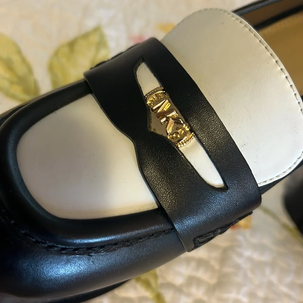 Michael Kors Black and White Platform Loafer Heels Shoes